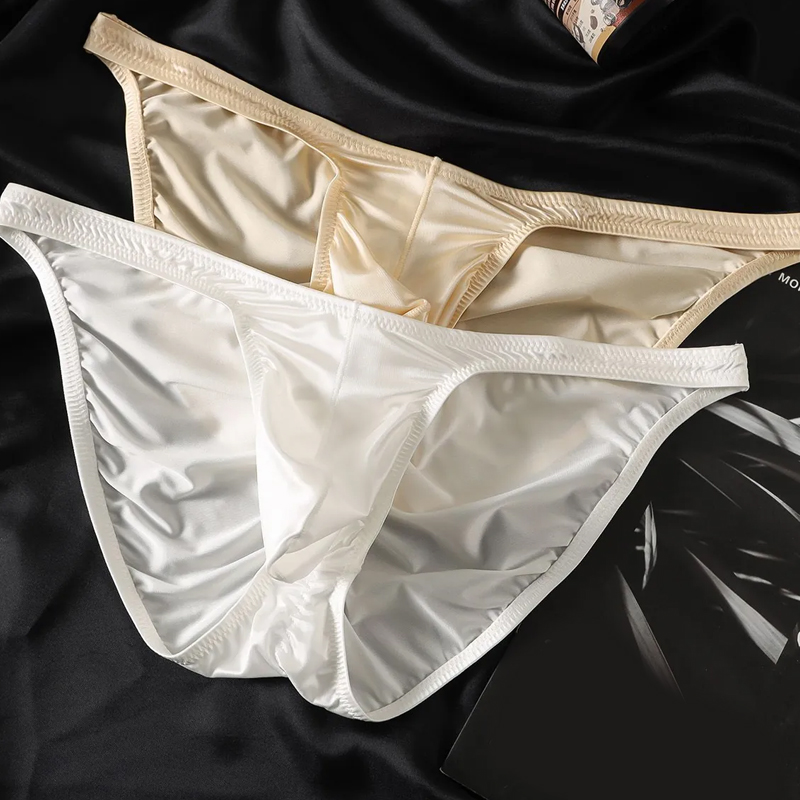 セクシーなパンティー男性下着光沢のあるサテンローライズ U  - Pouch Boxer Pouch のレビューと価格