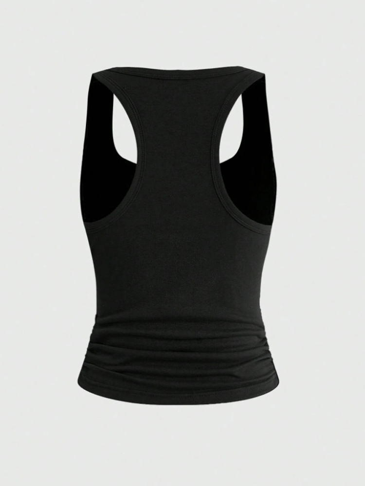 夏の女性用Y2Kストリートスポーツウェア、抽象的な曲線プリン - Suspender Tank Top のレビューと価格