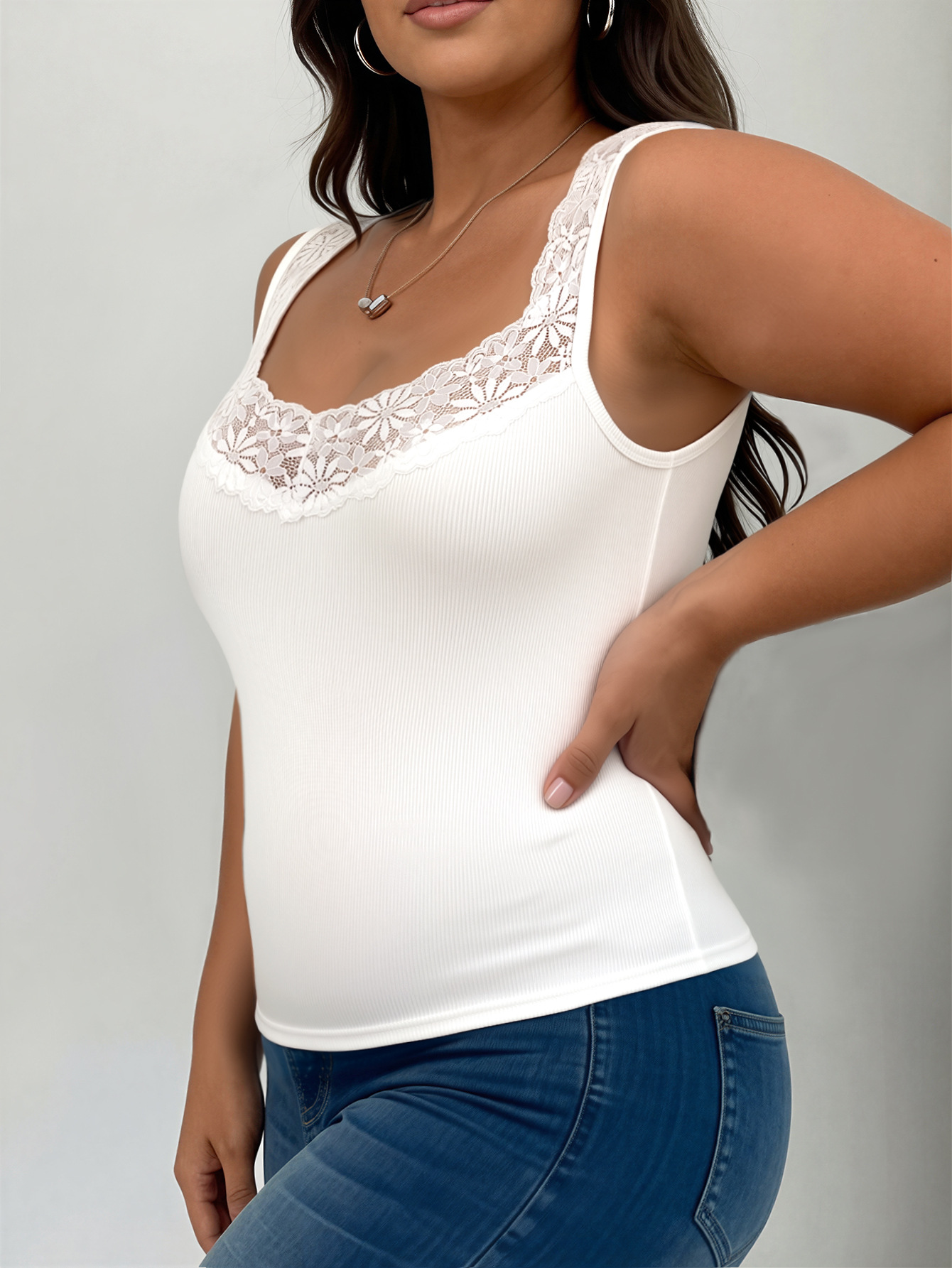Y2K風、ゆったりサイズ、Vネック、タンクトップ、レーストリ - Tank Top Ribbed のレビューと価格